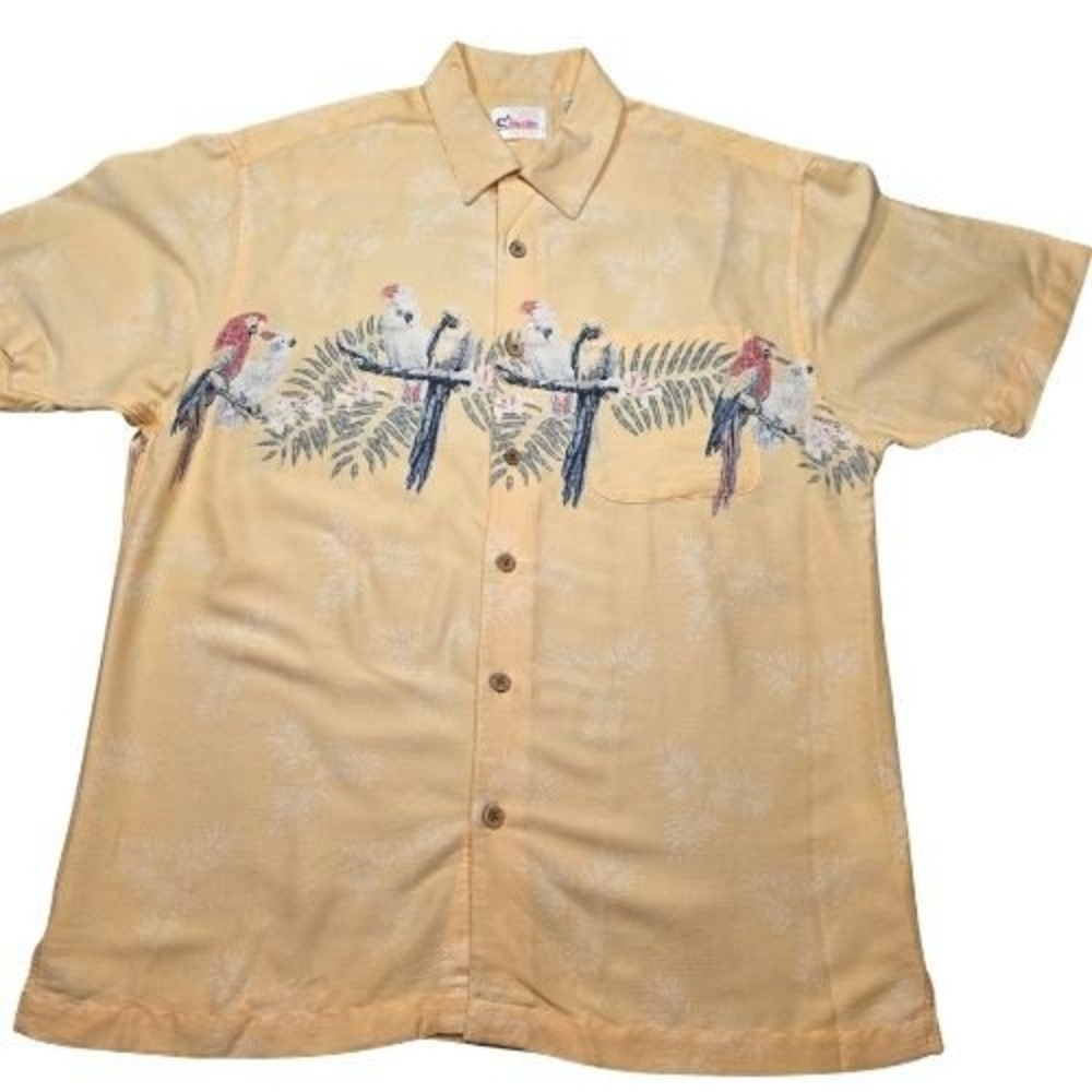 Mens Size M Yellow Tropical Parrot‎ Cockatoo Hawaiian Aloha Shirt Cruise Travel
